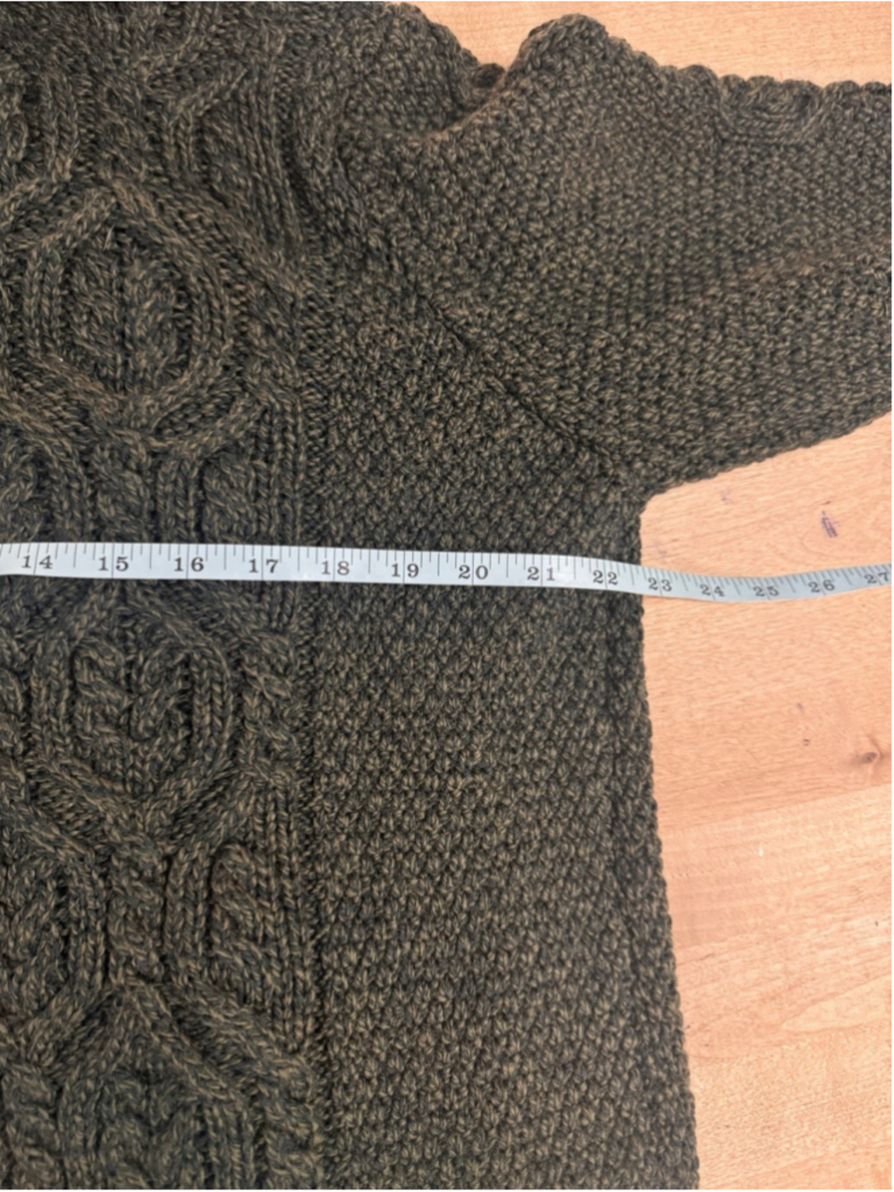 SAOL Womens 100% Merino Wool Irish Cardigan Aran Long Cable Knit Green XXL - Picture 10 of 10